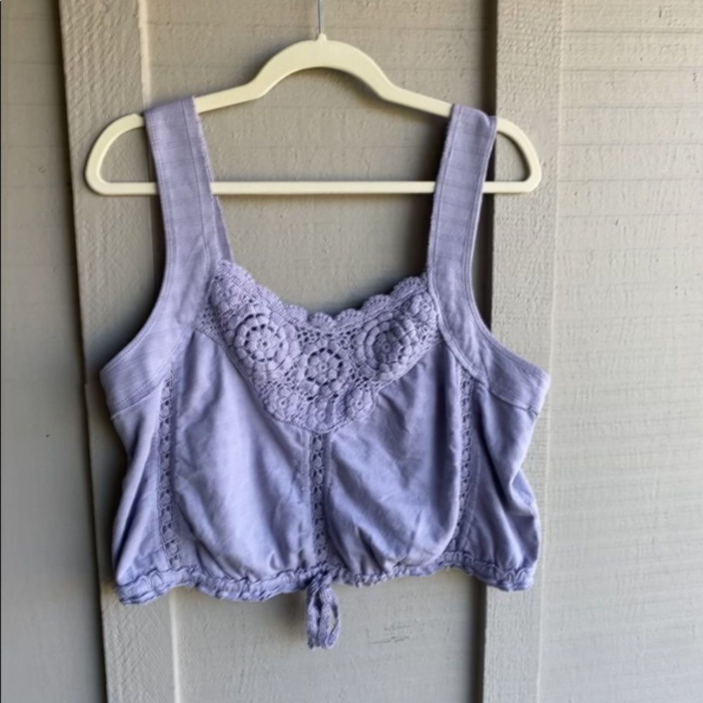 NWOT - Free People Lilac Crochet Drawstring Crop Top Size: L - Picture 4 of 10